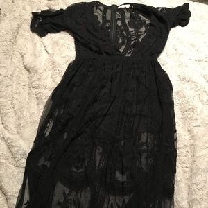 Plunge neck lace romper